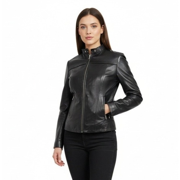 Lamarque Jackets & Blazers - Lamarque Collection Womens Ariel 100% Leather Jacket S‎ Black Moto Biker Fitted